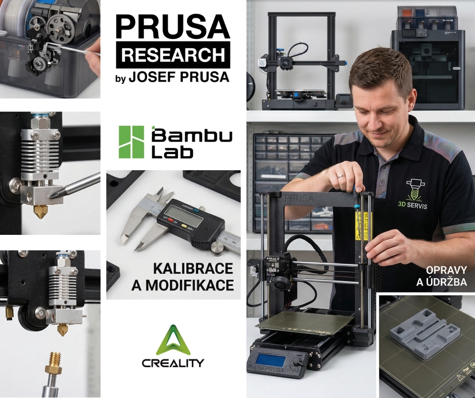Profesionální servis 3D tiskáren PRUSA, BambuLab a Creality