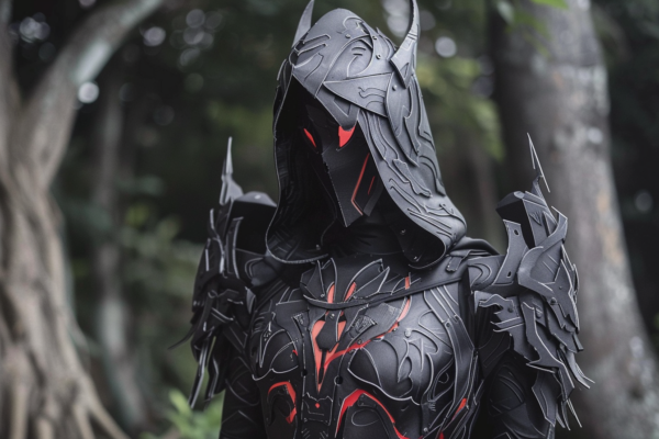 3D Tisk - Cosplay Cosplay ženské postavy s 3D vytisknutými částmi zbroje v černém stylu